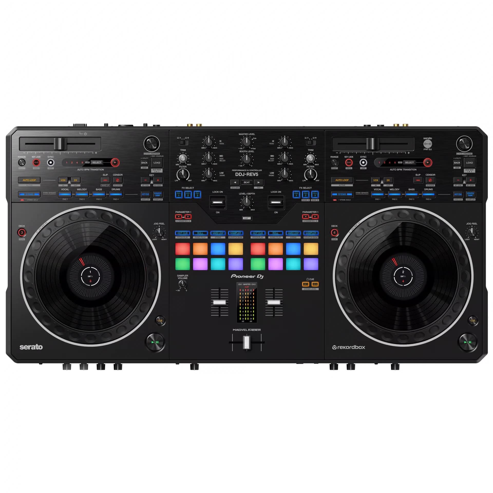 Pioneer DDJ-REV5 DJ-Controller im Battle-Layout mit großen Jogwheels